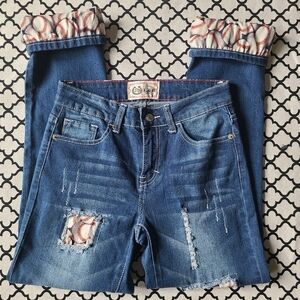 L&B Baseball Patched Distressed Crop Jeans Size 4